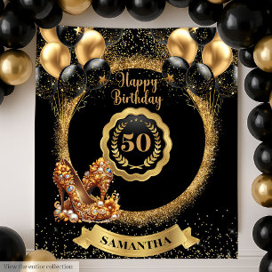 Glam Gold High Heels 50th Birthday Banner Tapestry