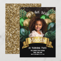 Glam Gold Jungle Safari Birthday Invitation