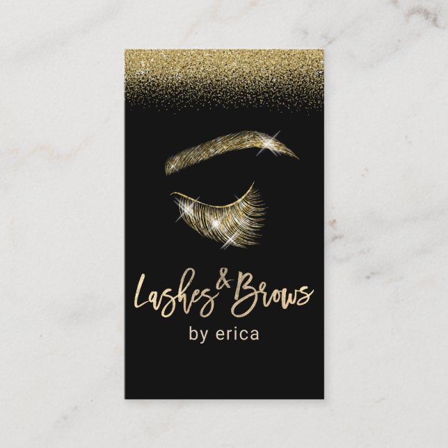 Glam Gold Lashes & Brows Logo Makeup Artist Business Card (Front)