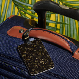 Glam gold leaves pattern brown luggage tag