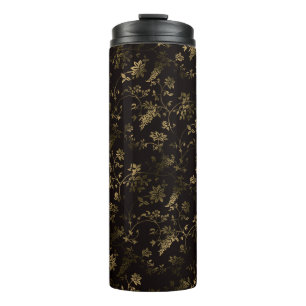 Glam gold leaves pattern brown thermal tumbler