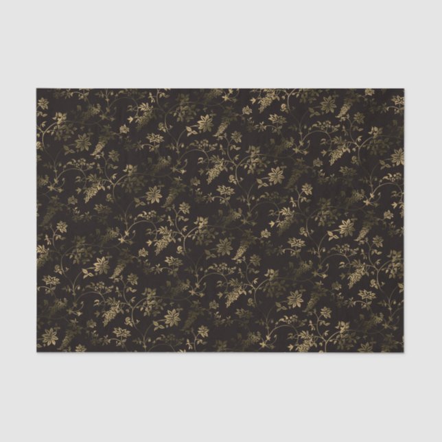 Glam gold leaves pattern brown tissue paper (Front)