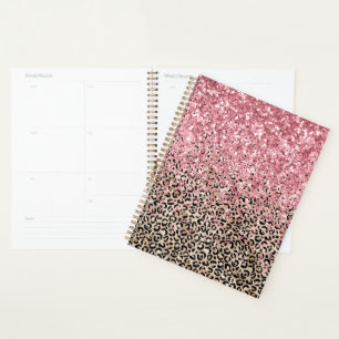 Glam Gold Leopard Print Glitzy Pink Glitter Planner