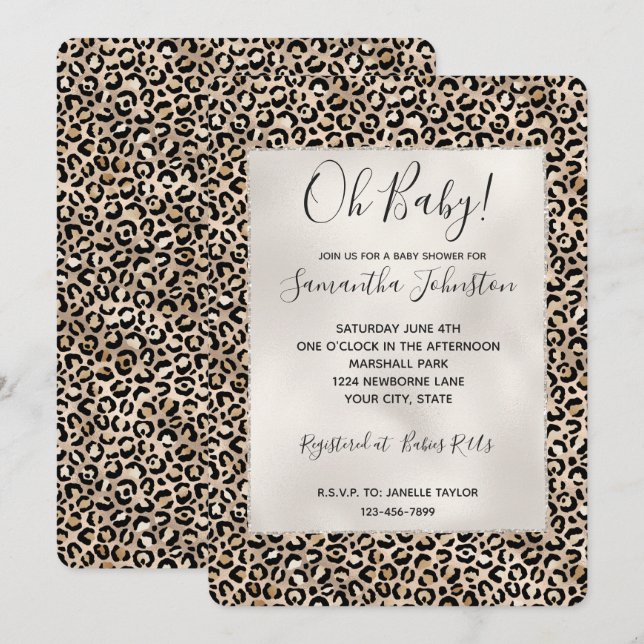 Glam Gold Leopard Print Invitation (Front/Back)