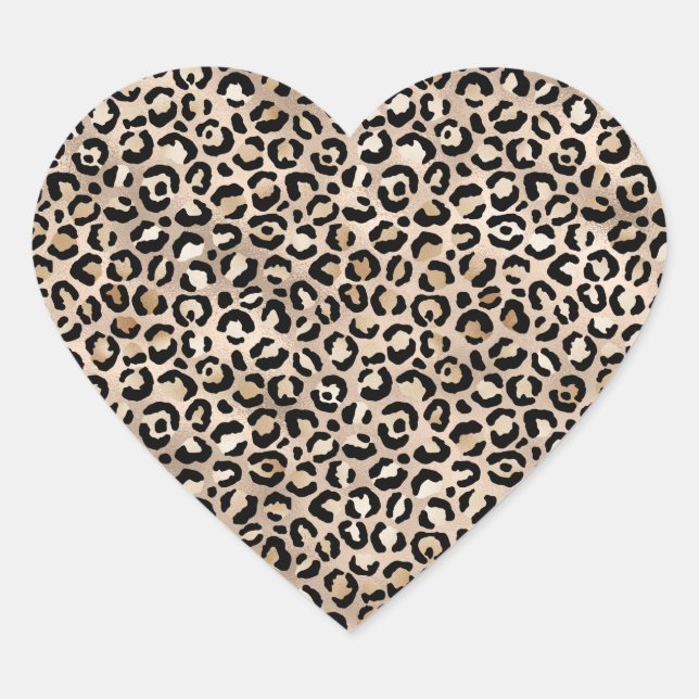 Glam Gold Leopard Print Ombre Heart Sticker (Front)