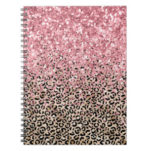 Glam Gold Leopard Print Pink Glitter Notebook
