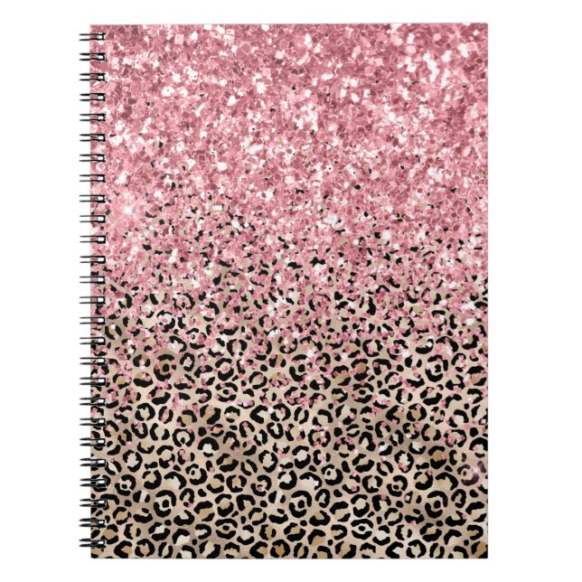 Glam Gold Leopard Print Pink Glitter Notebook (Front)
