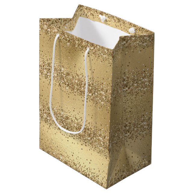 Glam Gold Luxe Glitzy Sparkle Glitter        Medium Gift Bag (Front Angled)