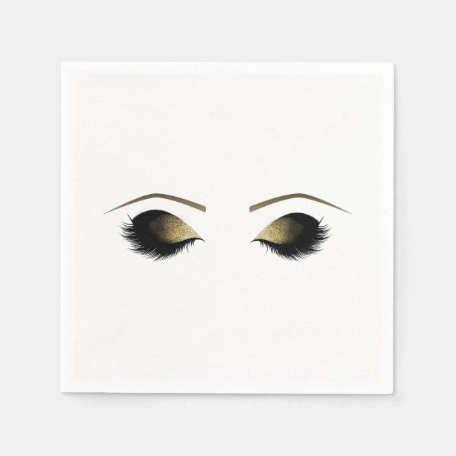 Glam Gold Makeup Eyelashes Personalised Beauty Napkin (Front)