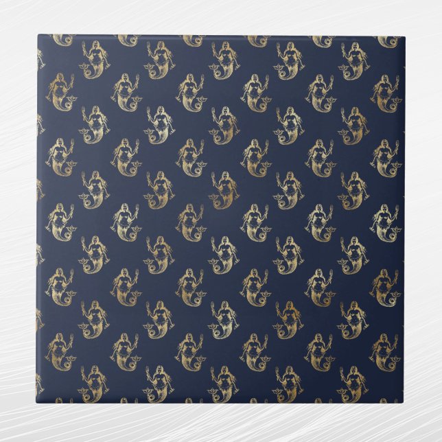 Glam Gold Mermaid Navy Blue Tile (Creator Uploaded)