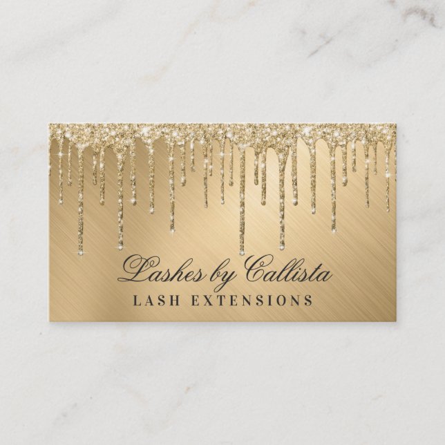 Glam Gold Metallic Glitter Drips Lashes Business Card (Front)