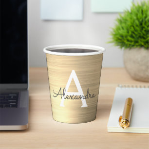 Glam Gold Metallic Stylish Monogram Paper Cups