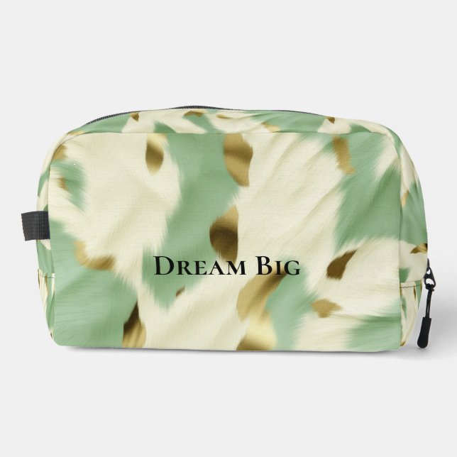 Glam Gold Mint Cream Cowgirl Cowhide Dopp Kit (Front)