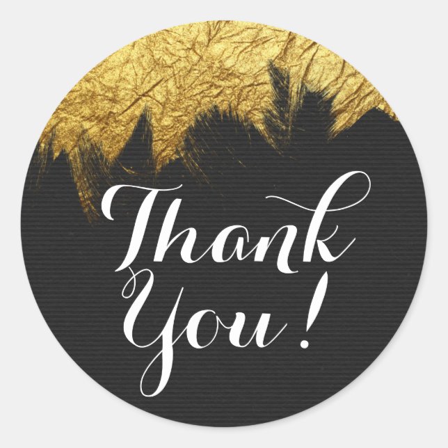 Glam Gold Paint on Black Modern Stylist Thank You Classic Round Sticker (Front)