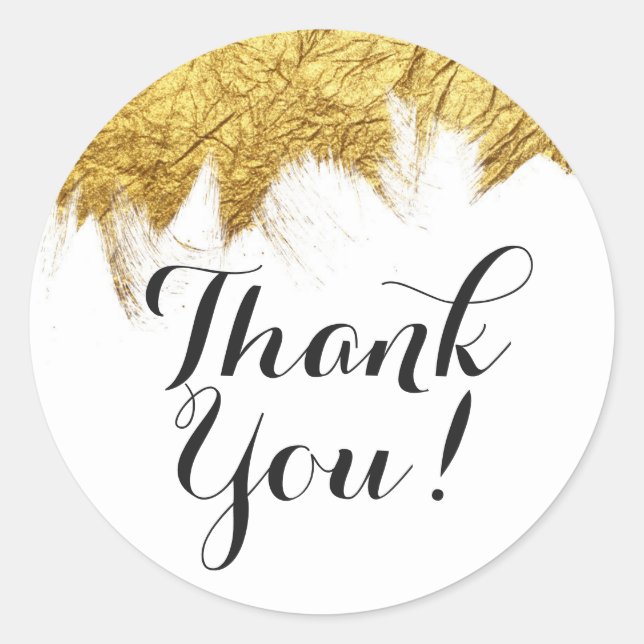 Glam Gold Paint on White Modern Stylist Thank You Classic Round Sticker (Front)