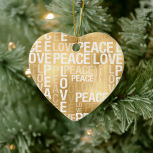 Glam Gold Peace Love Ceramic Tree Decoration