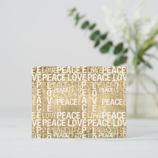 Glam Gold Peace Love Glitter   Postcard (Standing Front)