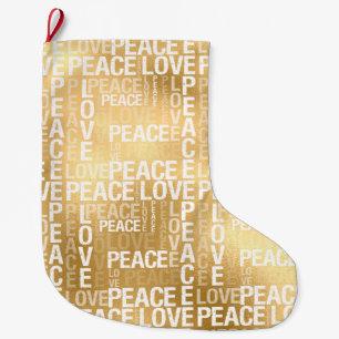 Glam Gold Peace Love      Large Christmas Stocking