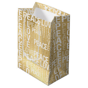 Glam Gold Peace Love      Medium Gift Bag