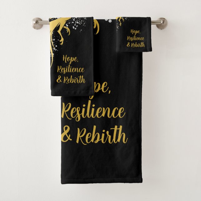 Glam Gold Phoenix Silver Glitter Monogram Black | Bath Towel Set (Insitu)