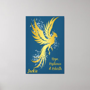 Glam Gold Phoenix Silver Glitter Monogram Blue Canvas Print