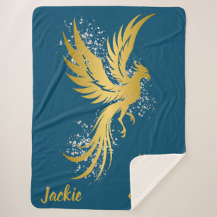 Glam Gold Phoenix Silver Glitter Monogram Blue   Sherpa Blanket