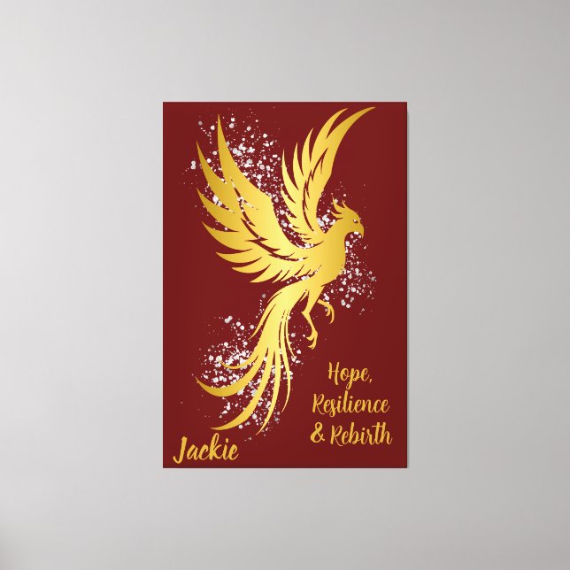 Glam Gold Phoenix Silver Glitter Monogram Maroon | Canvas Print (Front)