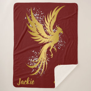 Glam Gold Phoenix Silver Glitter Monogram Maroon   Sherpa Blanket