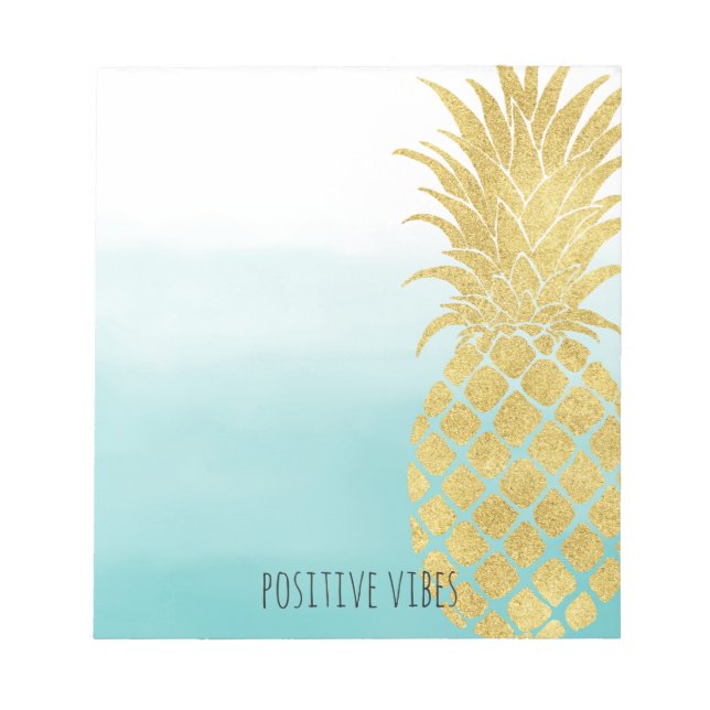 Glam Gold Pineapple Aqua Watercolor Ombre Notepad (Front)