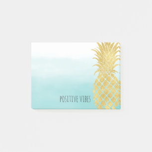 Glam Gold Pineapple Aqua Watercolor Ombre Post-it Notes