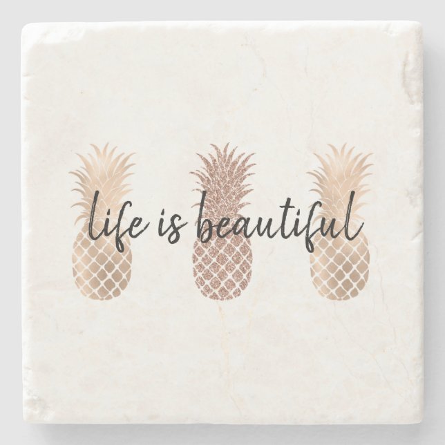 Glam Gold Pineapples Stone Coaster (Front)