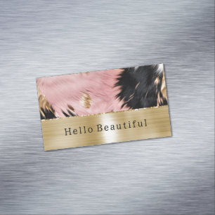 Glam Gold Pink Black Cowhide Magnetic Business Card