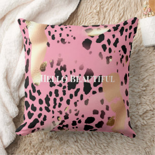 Glam Gold Pink Black Leopard Print  Cushion