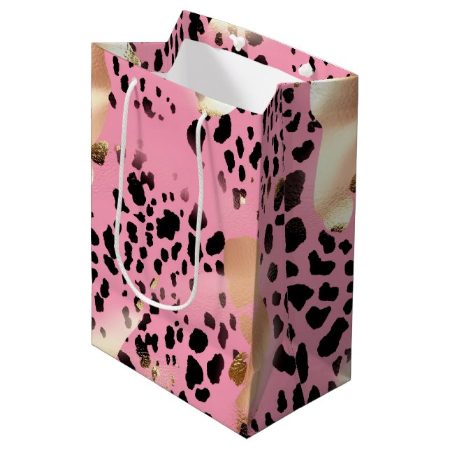 Glam Gold Pink Black Leopard Print  Medium Gift Bag (Front Angled)