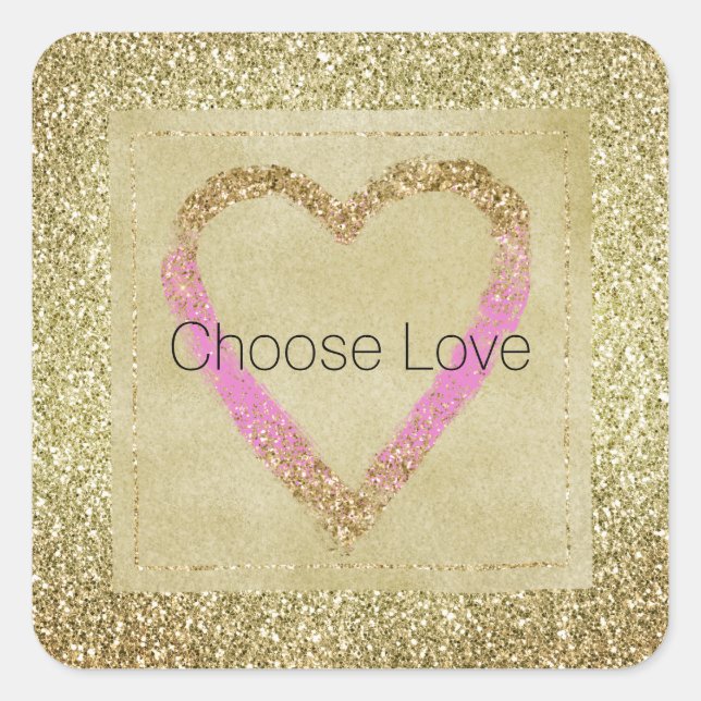 Glam Gold Pink Glitter Heart   Square Sticker (Front)