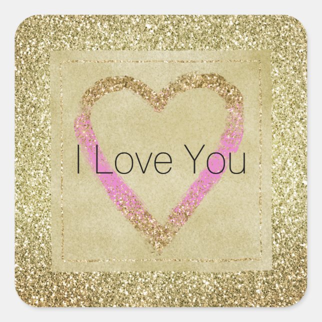 Glam Gold Pink Glitter Heart   Square Sticker (Front)