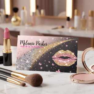 Glam Gold & Pink Glitter Lips Business Card