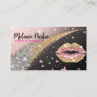 Glam Gold & Pink Glitter Lips Business Card