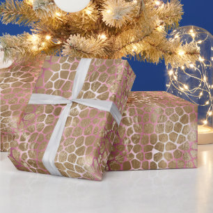 Glam Gold Pink Ombre Giraffe Print Wrapping Paper