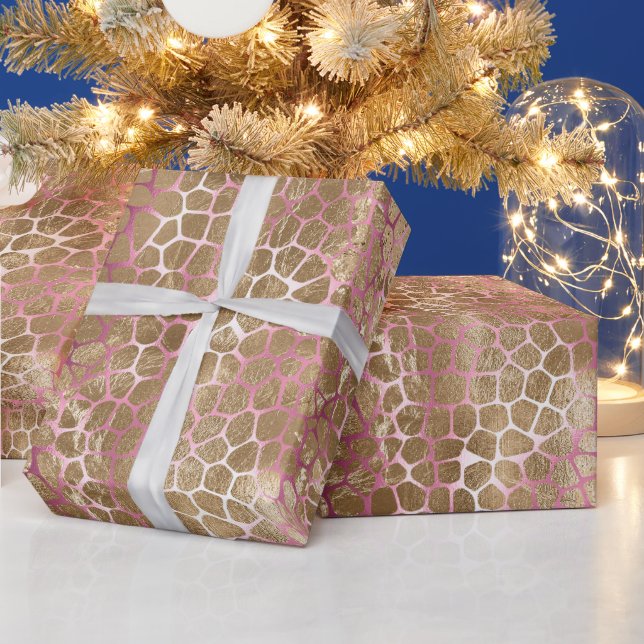 Glam Gold Pink Ombre Giraffe Print Wrapping Paper (Holidays)
