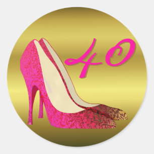 Glam Gold & Pink Stiletto Birthday Classic Round Sticker