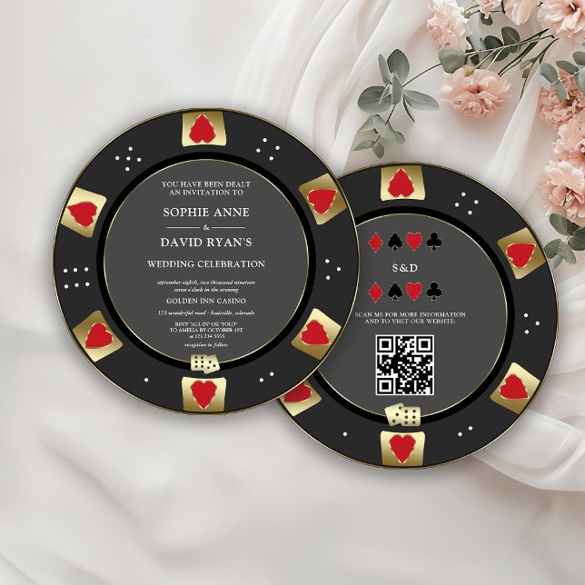 Glam Gold Poker Chip QR Code Casino Wedding  Invitation (Creator Uploaded)