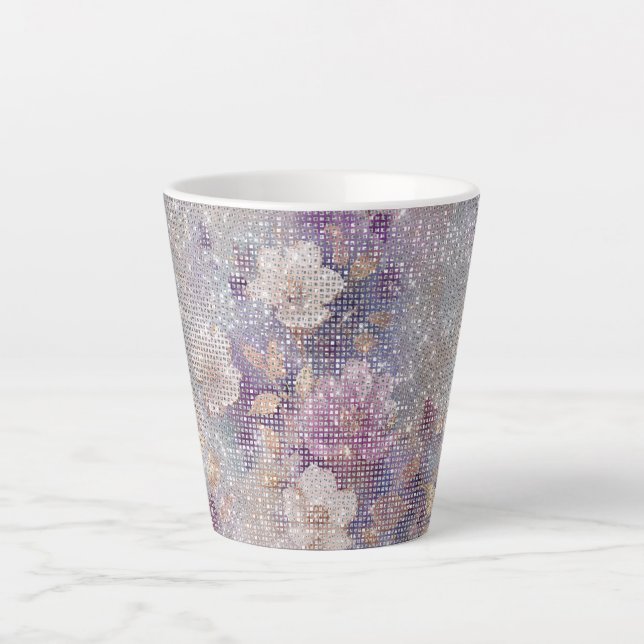 Glam Gold Purple Floral Sparkle Latte Mug (Front)