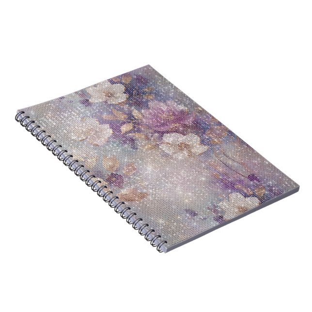Glam Gold Purple Floral Sparkle Notebook (Right Side)