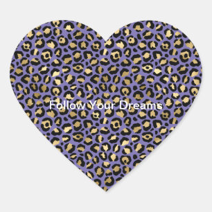 Glam Gold Purple Leopard Print           Heart Sticker