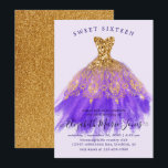 Glam Gold Purple Sparkle Dress Sweet 16th Birthday Invitation<br><div class="desc">Glam Gold Purple Sparkle Dress Sweet 16th Birthday Invitation</div>