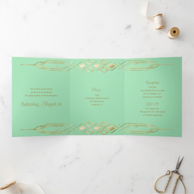 Glam Gold Quinceanera Party Invitation (Inside)