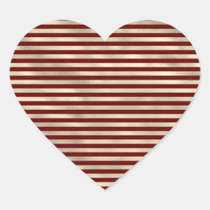 Glam Gold Red Holiday Stripes Heart Sticker