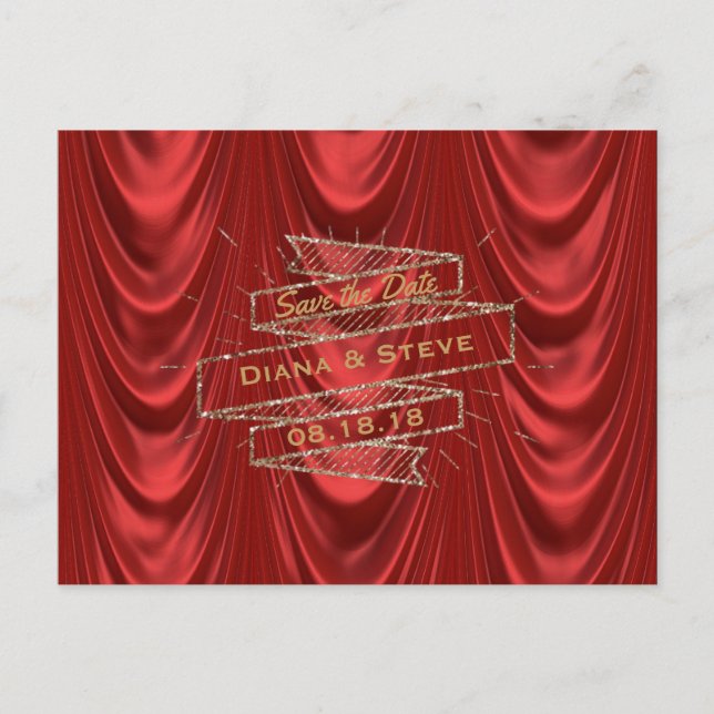 Glam Gold Red Wedding | Elegant Save the Date Announcement Postcard (Front)