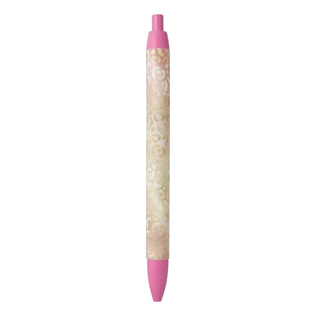 Glam Gold Rose Blush Pink Leopard Print            Black Ink Pen (Front Vertical)
